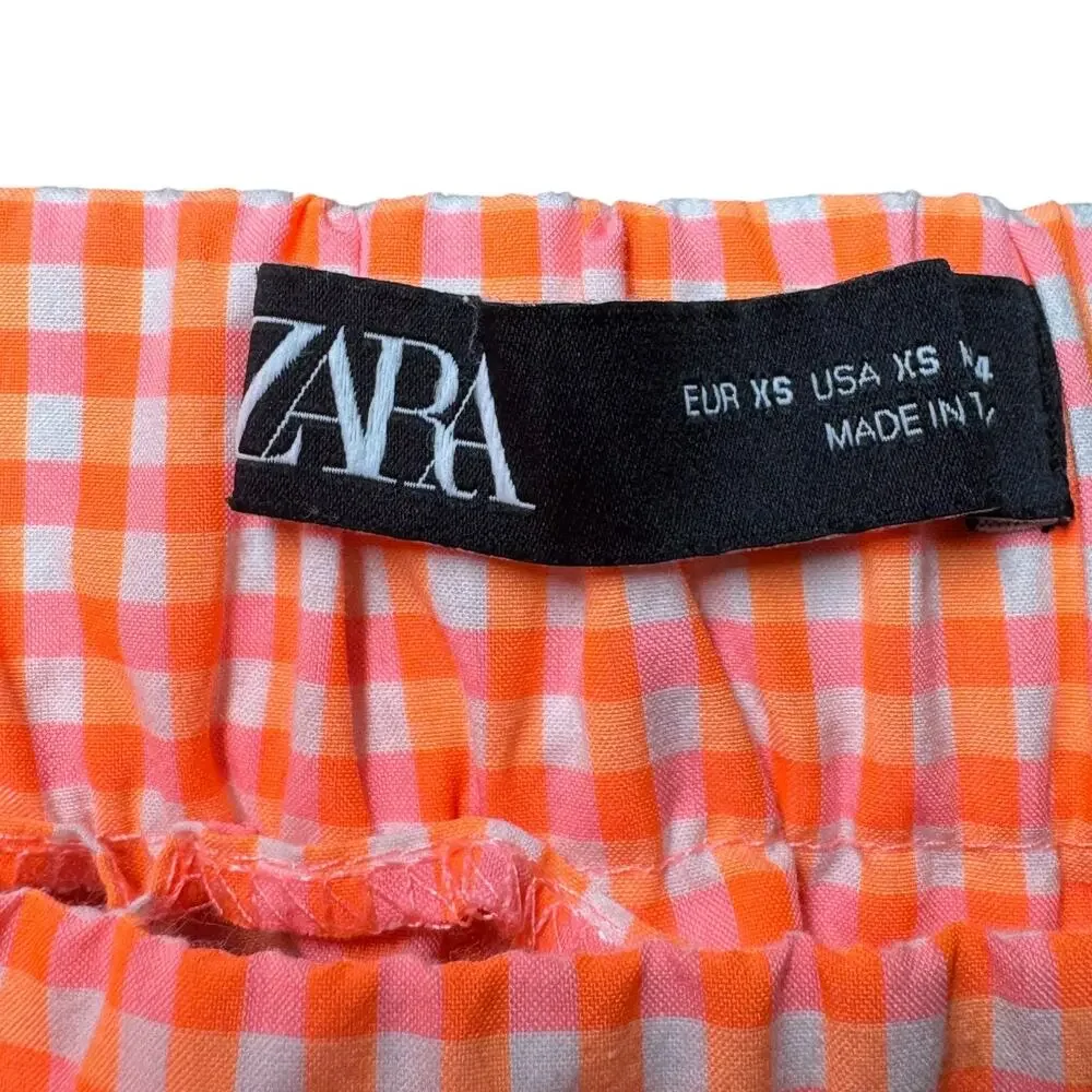 Zara Gingham Check Plaid Wrap Skort Neon Bright Orange Hot Pink White XS